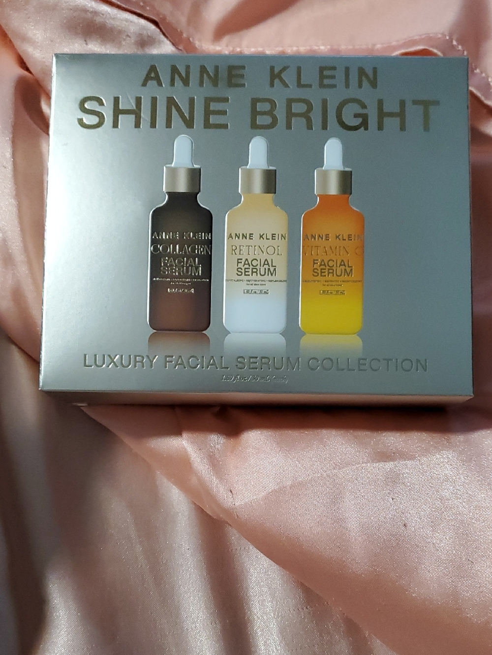 NIB Anne Klein Shine Bright 3pc Luxury Facial Serum Collection Collagen Retinol